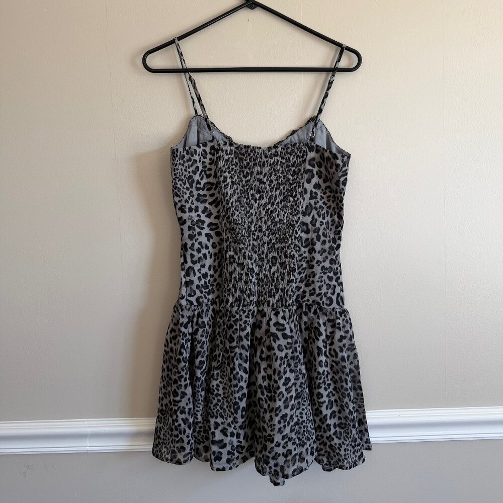 NWT Betsey Johnson charcoal leopard print mini dress with lace trim, L - Picture 4 of 5